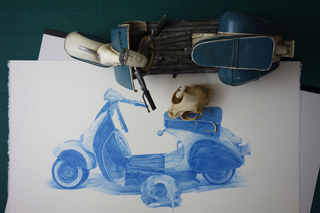 ブリキのスクーター、描頭骨、素描.jpg