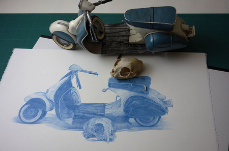 ブリキのスクーター、描頭骨、素描a.jpg