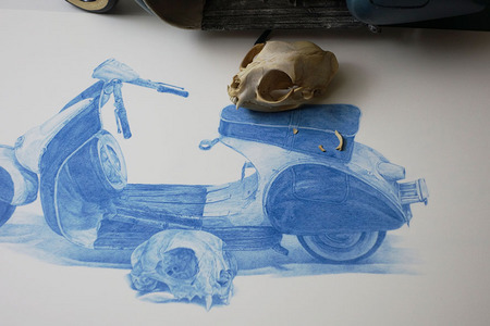 ブリキのスクーター、描頭骨、素描b.jpg